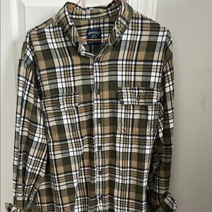 Green and Brown Plaid Casual Button Down Shirt